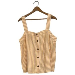 J. Crew Orange Striped Faux Button-Down Linen Tank‎ Top Size L